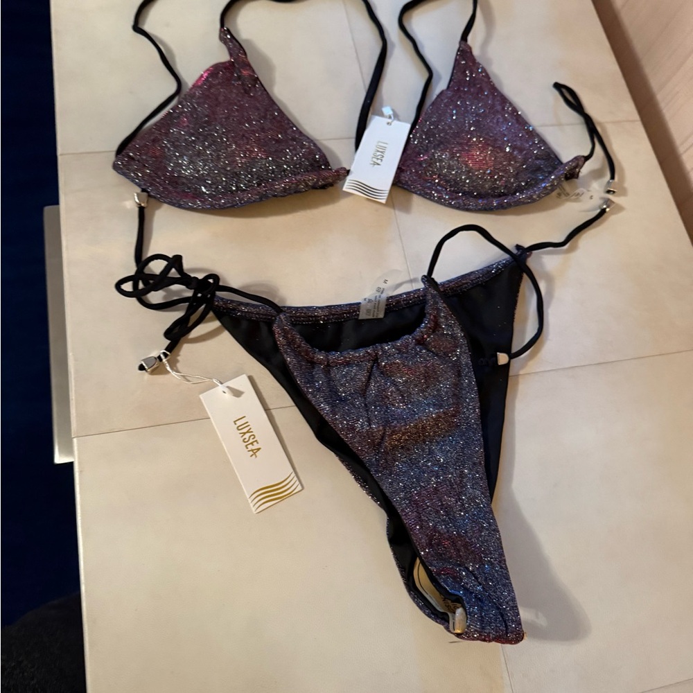 Sparkling Black and Purple Bikini Set